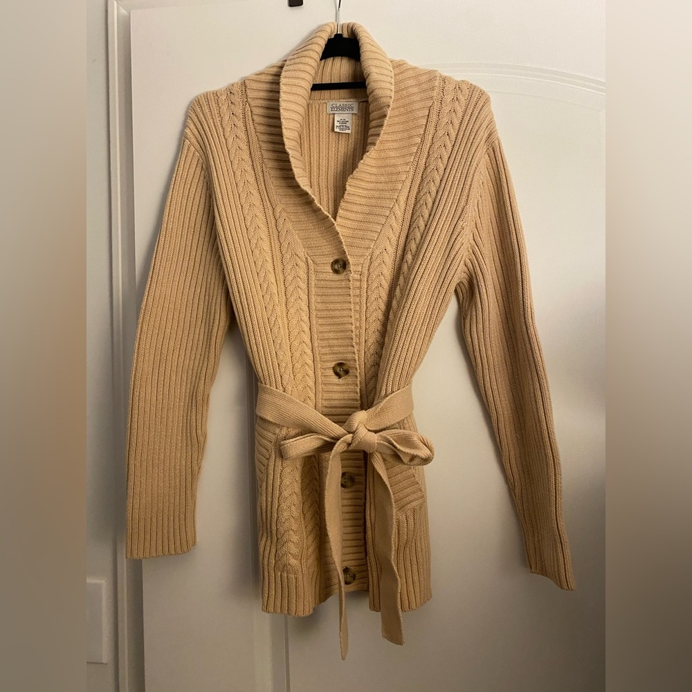 Cable Knit Belted Cardigan Sweater